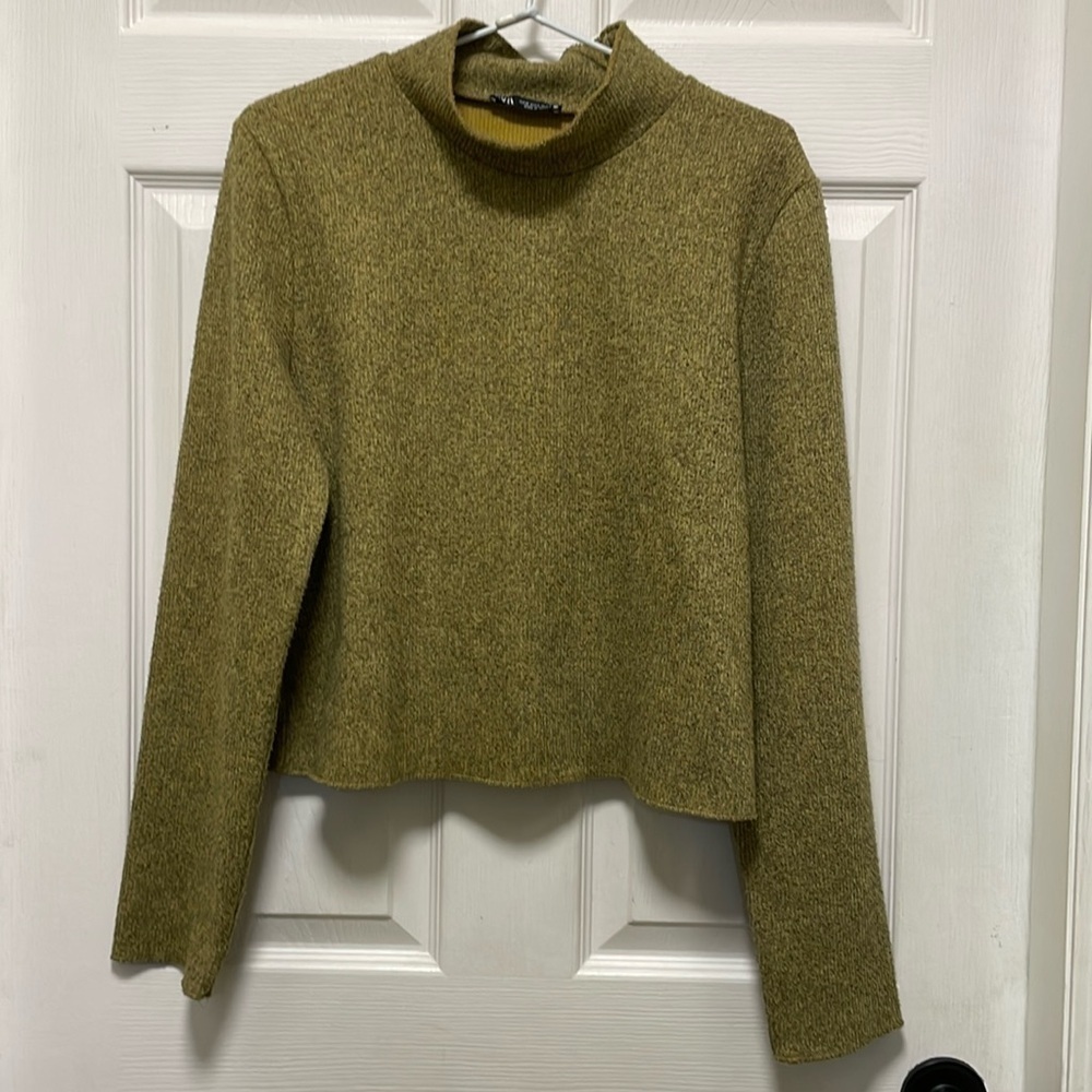ZARA | Lightweight | Khaki&Black |Mock Neck |Long Sleeve| Crop| Sweater | Size M